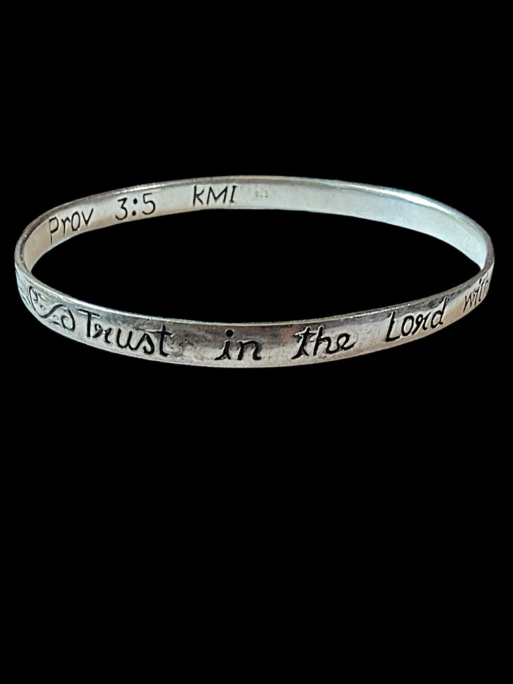 Vintage Sterling Silver Proverbs 3:5 Etched Bangle Bracelet